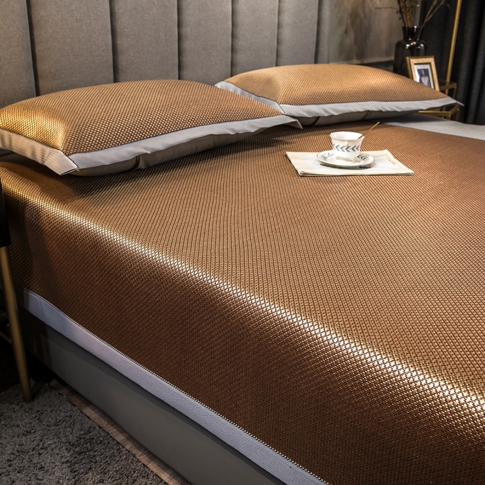 91家纺网 家纺一手货源 找家纺 印季家纺 2026新款高端养生冰藤席席子凉席 金色年华