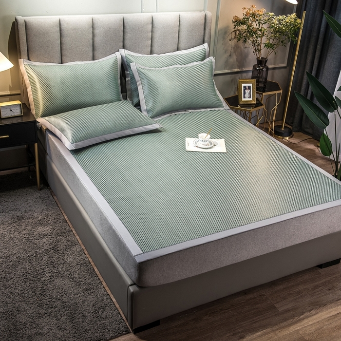 91家纺网 家纺一手货源 找家纺 印季家纺 2026新款高端养生冰藤席席子凉席 斜纹绿