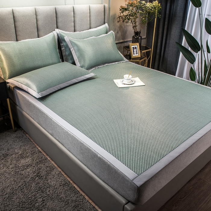 91家纺网 家纺一手货源 找家纺 印季家纺 2026新款高端养生冰藤席席子凉席 斜纹绿