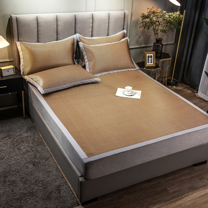 91家纺网 家纺一手货源 找家纺 印季家纺 2026新款高端养生冰藤席席子凉席 金色年华