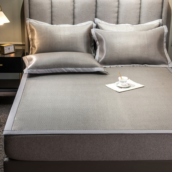 91家纺网 家纺一手货源 找家纺 印季家纺 2026新款高端养生冰藤席席子凉席 斜纹灰