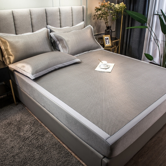 91家纺网 家纺一手货源 找家纺 印季家纺 2026新款高端养生冰藤席席子凉席 斜纹灰