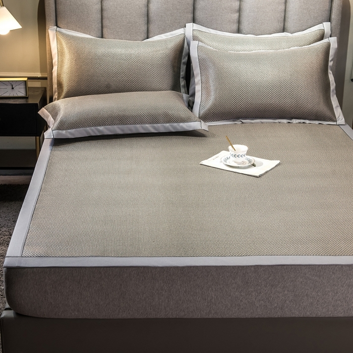 91家纺网 家纺一手货源 找家纺 印季家纺 2026新款高端养生冰藤席席子凉席 银绿小格