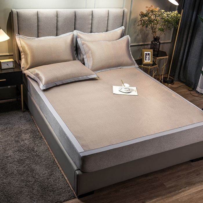 91家纺网 家纺一手货源 找家纺 印季家纺 2026新款高端养生冰藤席席子凉席 斜纹蓝