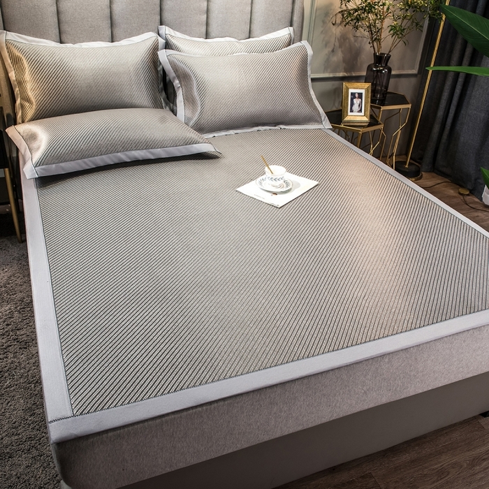 91家纺网 家纺一手货源 找家纺 印季家纺 2026新款高端养生冰藤席席子凉席 斜纹灰