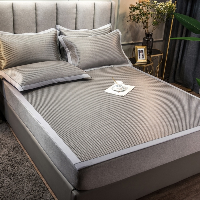 91家纺网 家纺一手货源 找家纺 印季家纺 2026新款高端养生冰藤席席子凉席 斜纹灰