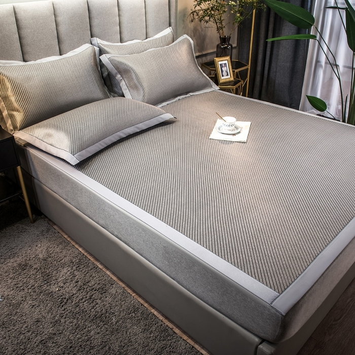 91家纺网 家纺一手货源 找家纺 印季家纺 2026新款高端养生冰藤席席子凉席 斜纹灰