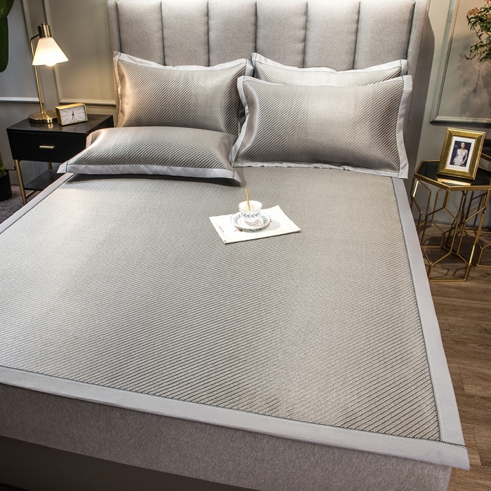 91家纺网 家纺一手货源 找家纺 印季家纺 2026新款高端养生冰藤席席子凉席 斜纹灰