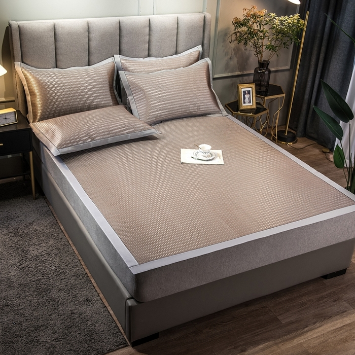 91家纺网 家纺一手货源 找家纺 印季家纺 2026新款高端养生冰藤席席子凉席 格调咖