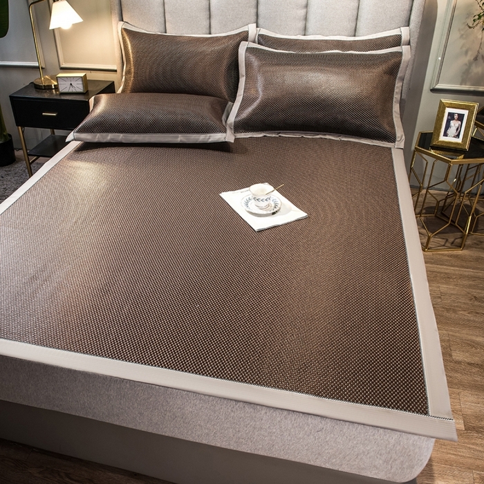 91家纺网 家纺一手货源 找家纺 印季家纺 2026新款高端养生冰藤席席子凉席 深咖小点