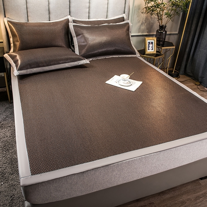 91家纺网 家纺一手货源 找家纺 印季家纺 2026新款高端养生冰藤席席子凉席 深咖小点