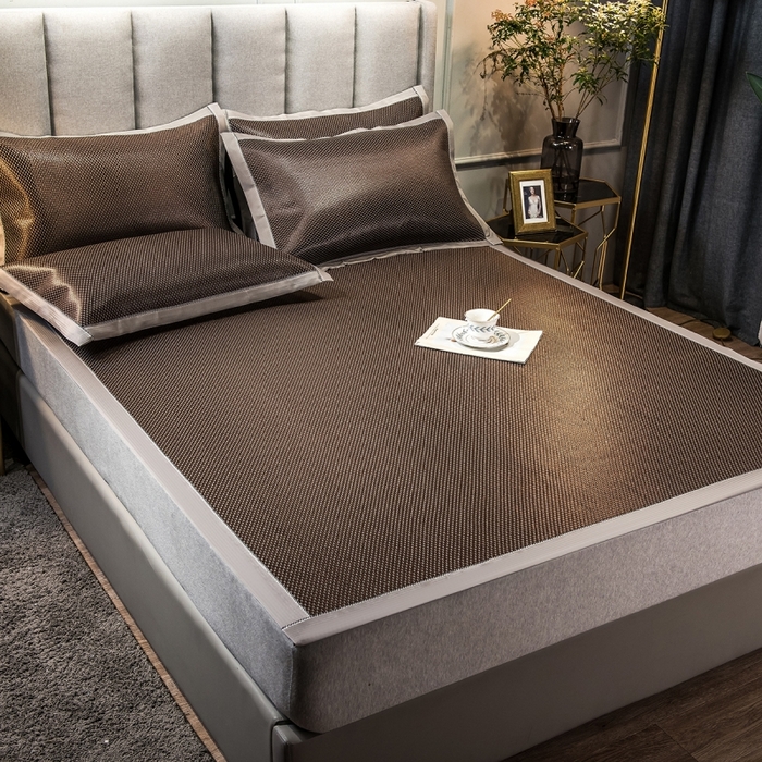 91家纺网 家纺一手货源 找家纺 印季家纺 2026新款高端养生冰藤席席子凉席 深咖小点