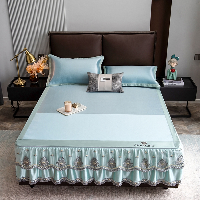 （总）印季家纺 2026新款清凉舒适拼色加密冰藤床裙款凉席