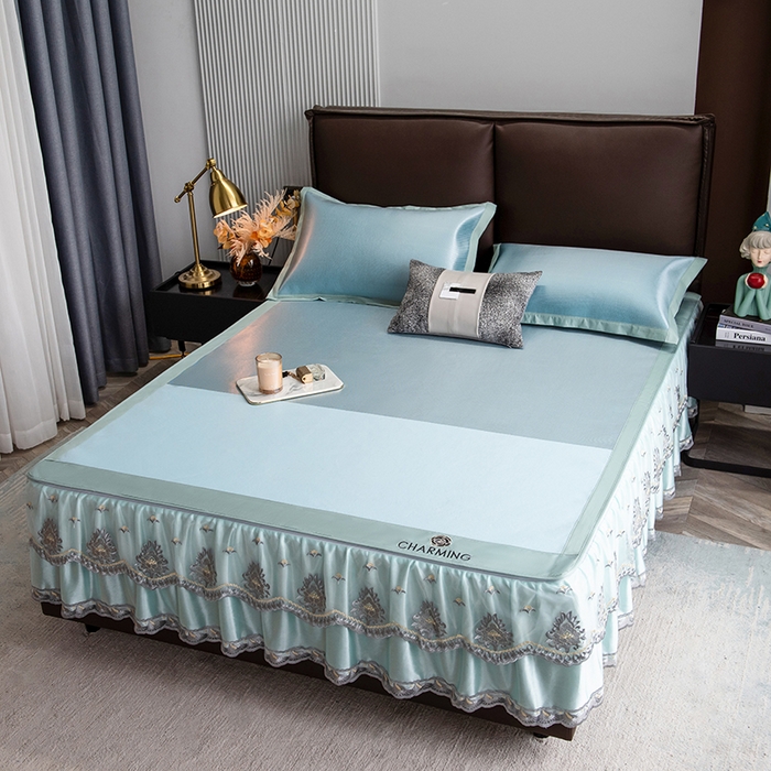 91家纺网 家纺一手货源 找家纺 （总）印季家纺 2026新款清凉舒适拼色加密冰藤床裙款凉席