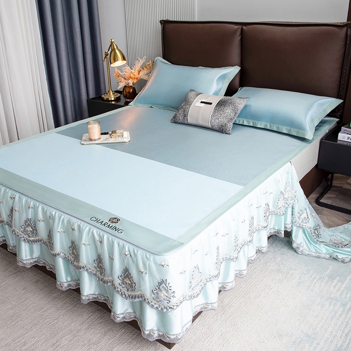 91家纺网 家纺一手货源 找家纺 （总）印季家纺 2026新款清凉舒适拼色加密冰藤床裙款凉席