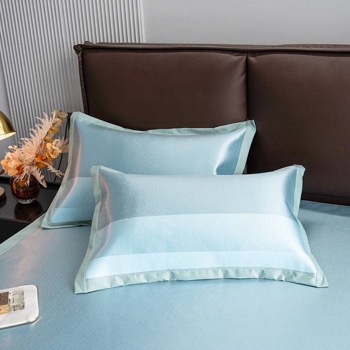 91家纺网 家纺一手货源 找家纺 印季家纺 2026新款清凉舒适拼色加密冰藤床裙款凉席 条纹-蓝绿