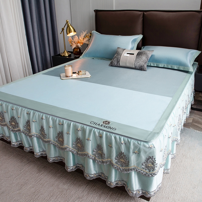 91家纺网 家纺一手货源 找家纺 （总）印季家纺 2026新款清凉舒适拼色加密冰藤床裙款凉席