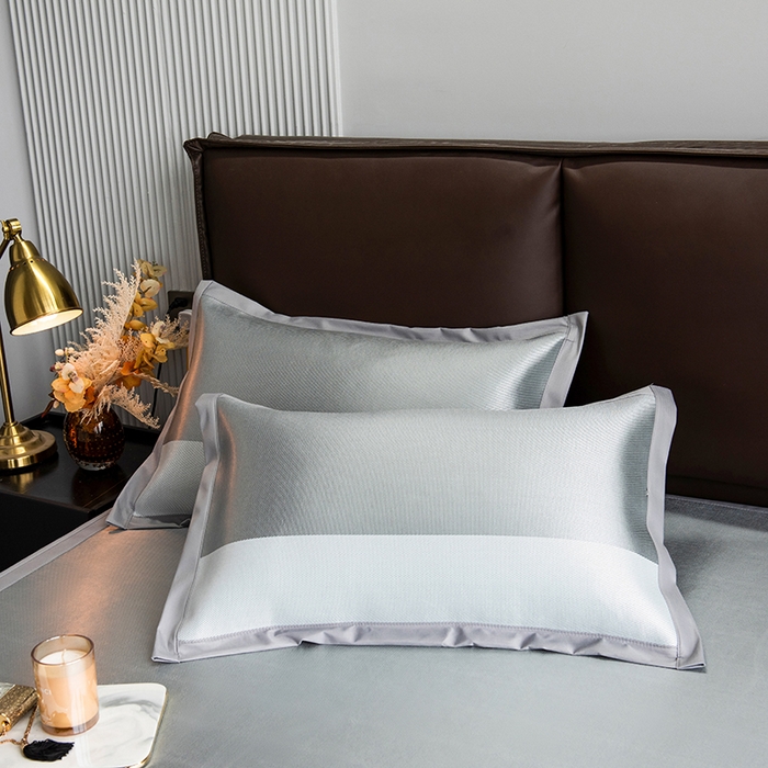 91家纺网 家纺一手货源 找家纺 印季家纺 2026新款清凉舒适拼色加密冰藤床裙款凉席 色块-浅蓝