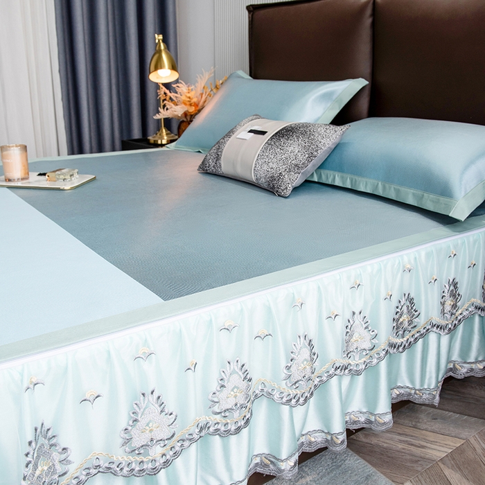 91家纺网 家纺一手货源 找家纺 （总）印季家纺 2026新款清凉舒适拼色加密冰藤床裙款凉席