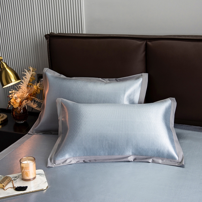 91家纺网 家纺一手货源 找家纺 印季家纺 2026新款清凉舒适拼色加密冰藤床裙款凉席 色块-浅蓝