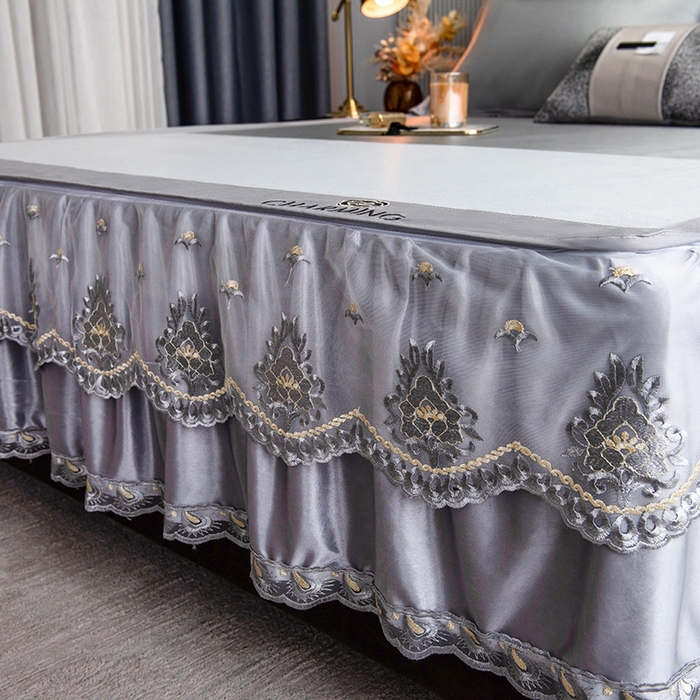 91家纺网 家纺一手货源 找家纺 印季家纺 2026新款清凉舒适拼色加密冰藤床裙款凉席 色块-浅灰