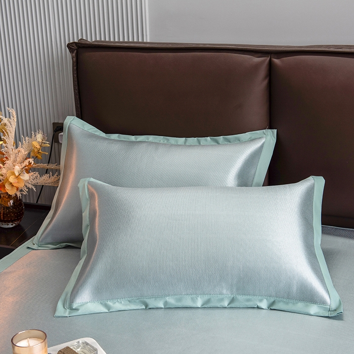 91家纺网 家纺一手货源 找家纺 印季家纺 2026新款清凉舒适拼色加密冰藤床裙款凉席 色块-浅绿