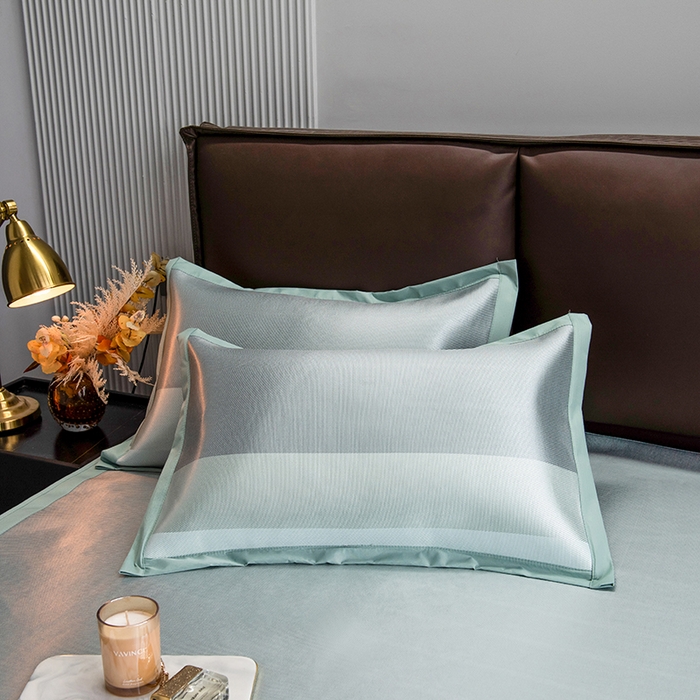 91家纺网 家纺一手货源 找家纺 印季家纺 2026新款清凉舒适拼色加密冰藤床裙款凉席 条纹-浅绿