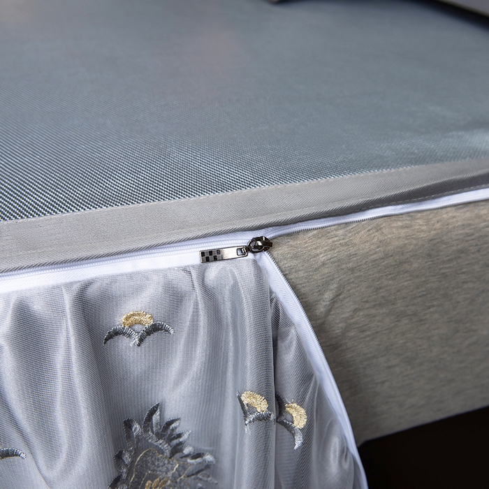 91家纺网 家纺一手货源 找家纺 印季家纺 2026新款清凉舒适拼色加密冰藤床裙款凉席 色块-浅蓝