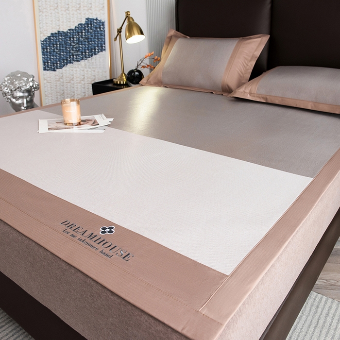 91家纺网 家纺一手货源 找家纺 印季家纺 2026新款拼色加密冰藤席子凉席 色块-咖啡