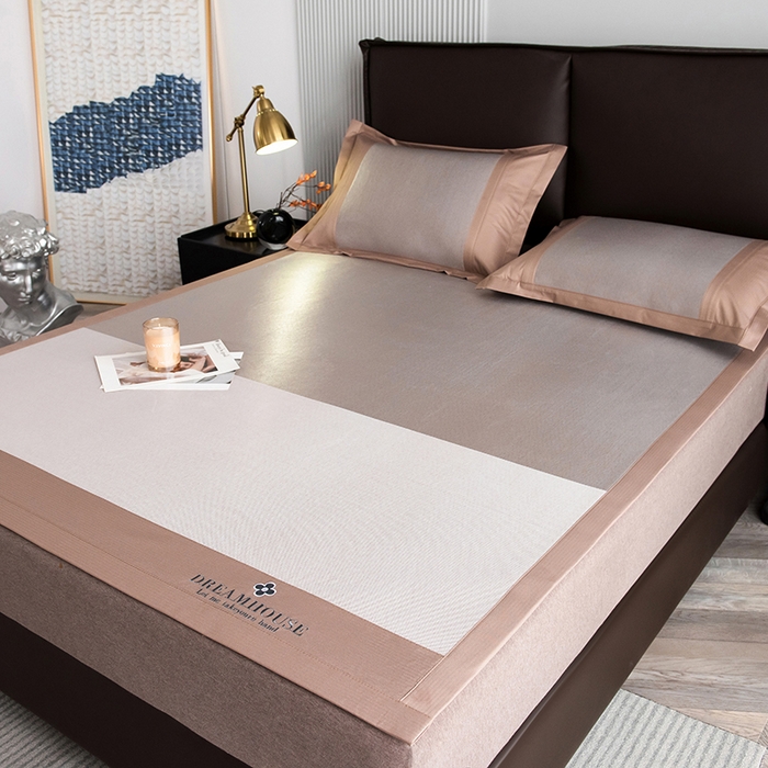 91家纺网 家纺一手货源 找家纺 印季家纺 2026新款拼色加密冰藤席子凉席 色块-咖啡