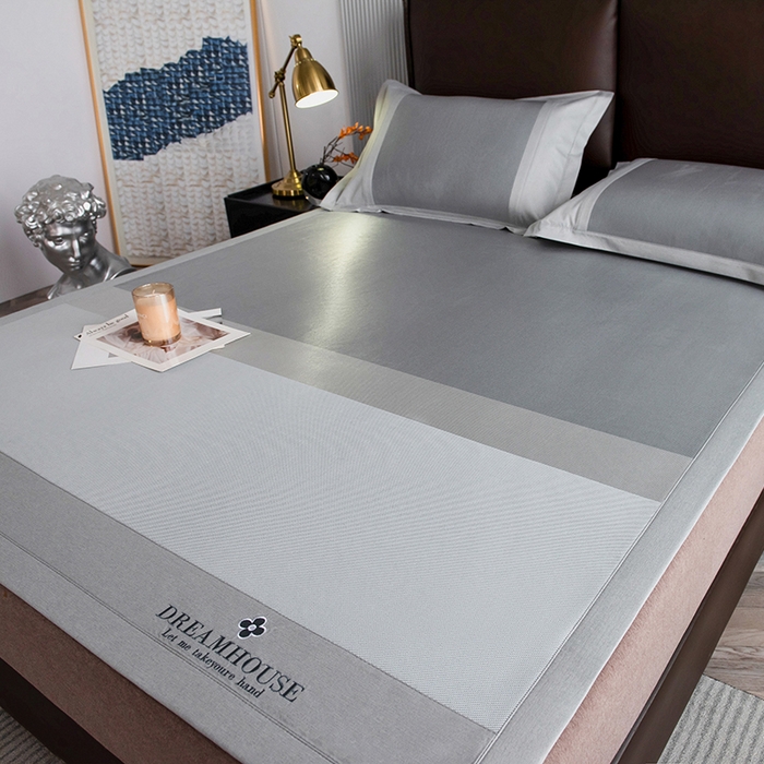 印季家纺 2026新款拼色加密冰藤席子凉席 条纹-浅灰