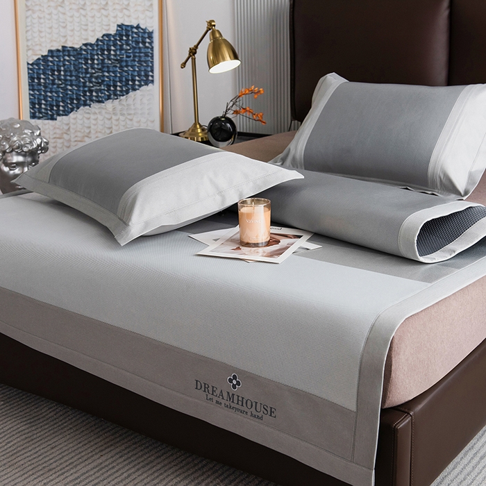 91家纺网 家纺一手货源 找家纺 印季家纺 2026新款拼色加密冰藤席子凉席 条纹-浅灰