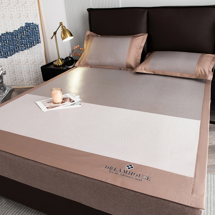 91家纺网 家纺一手货源 找家纺 印季家纺 2026新款拼色加密冰藤席子凉席 色块-咖啡