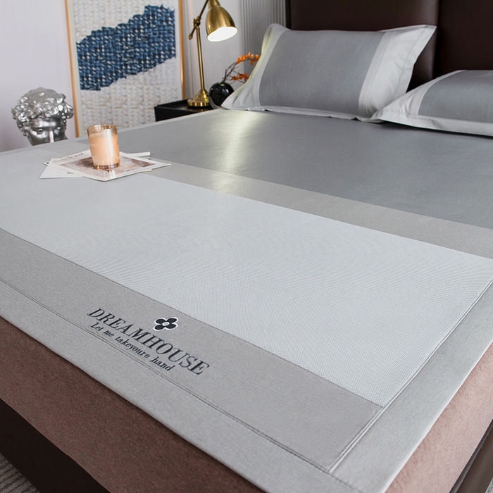 91家纺网 家纺一手货源 找家纺 印季家纺 2026新款拼色加密冰藤席子凉席 条纹-浅灰