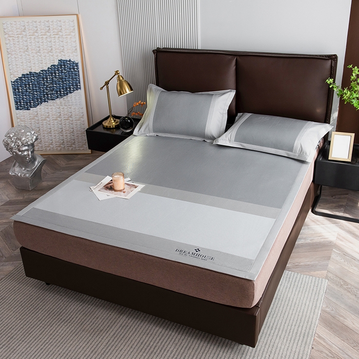 91家纺网 家纺一手货源 找家纺 印季家纺 2026新款拼色加密冰藤席子凉席 条纹-浅灰