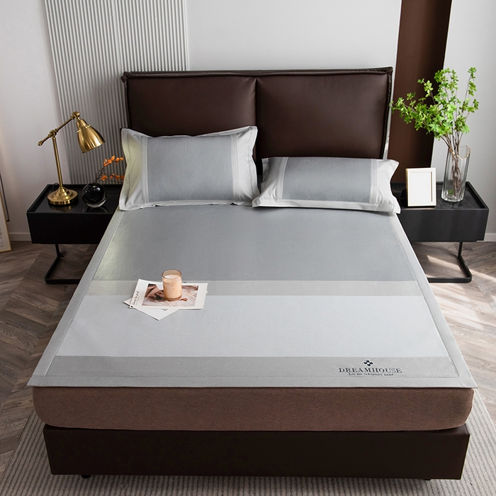 91家纺网 家纺一手货源 找家纺 印季家纺 2026新款拼色加密冰藤席子凉席 条纹-浅灰