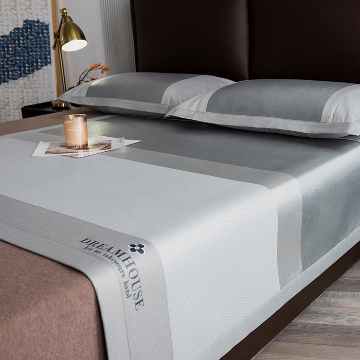 91家纺网 家纺一手货源 找家纺 印季家纺 2026新款拼色加密冰藤席子凉席 条纹-浅灰