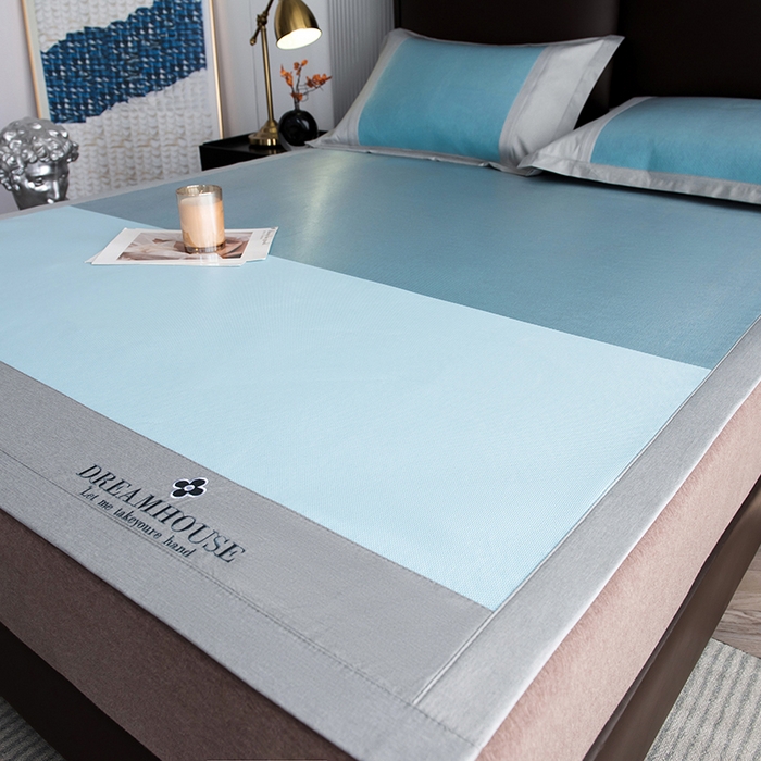 印季家纺 2026新款拼色加密冰藤席子凉席 色块-蓝绿