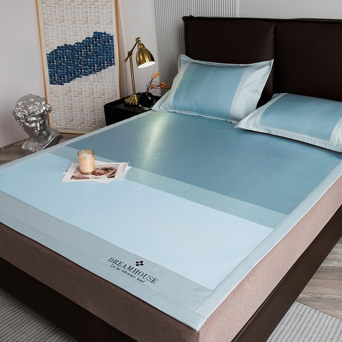 印季家纺 2026新款拼色加密冰藤席子凉席 条纹-蓝绿