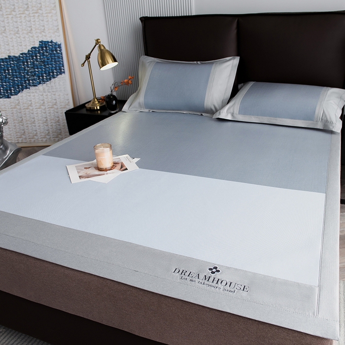 91家纺网 家纺一手货源 找家纺 印季家纺 2026新款拼色加密冰藤席子凉席 色块-浅蓝