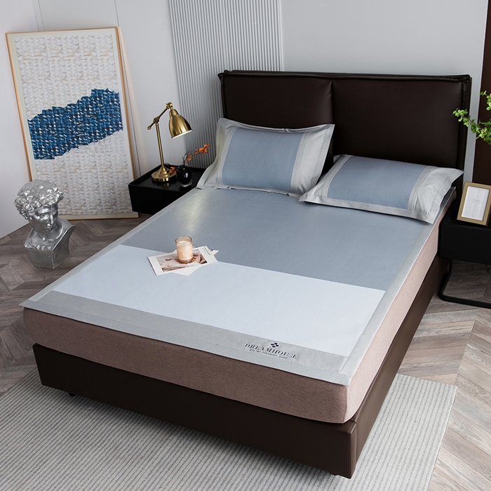 91家纺网 家纺一手货源 找家纺 印季家纺 2026新款拼色加密冰藤席子凉席 色块-浅蓝