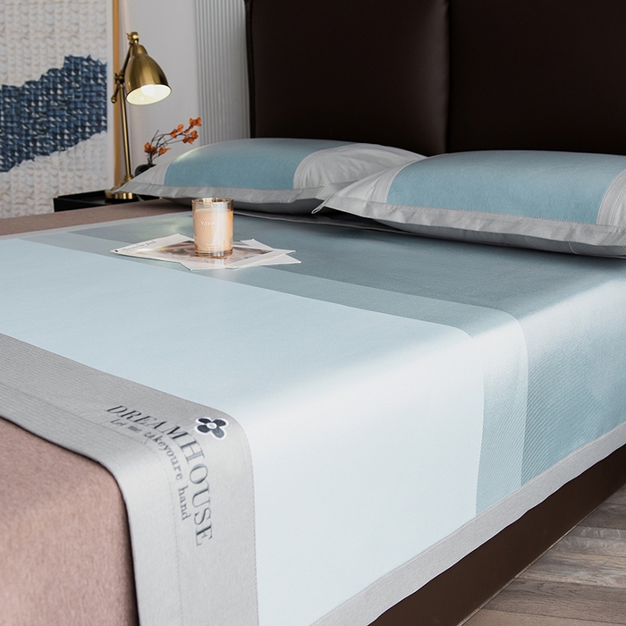 91家纺网 家纺一手货源 找家纺 印季家纺 2026新款拼色加密冰藤席子凉席 条纹-蓝灰