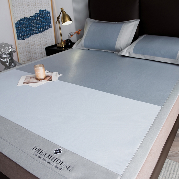 印季家纺 2026新款拼色加密冰藤席子凉席 色块-浅蓝