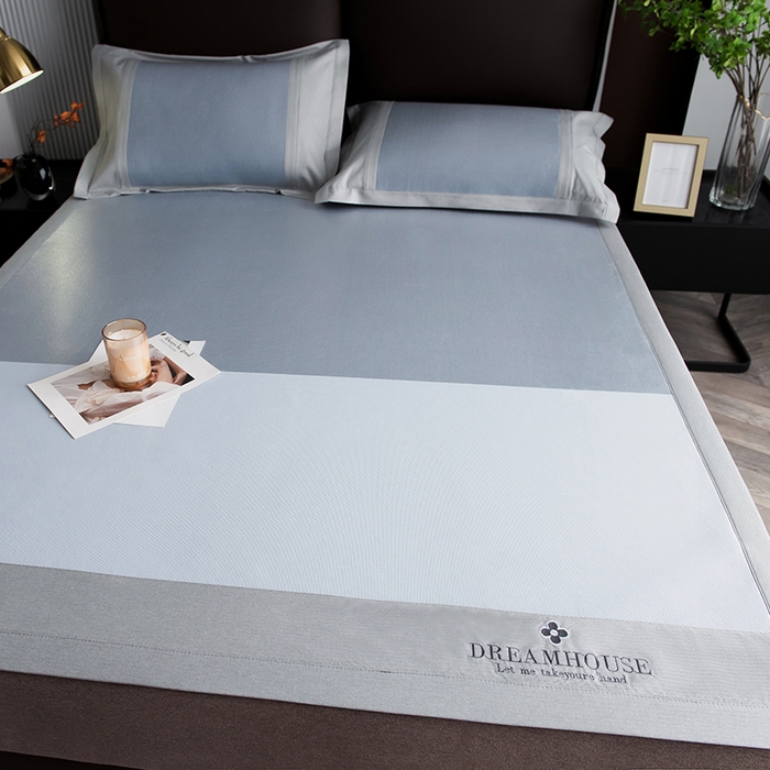 91家纺网 家纺一手货源 找家纺 印季家纺 2026新款拼色加密冰藤席子凉席 色块-浅蓝