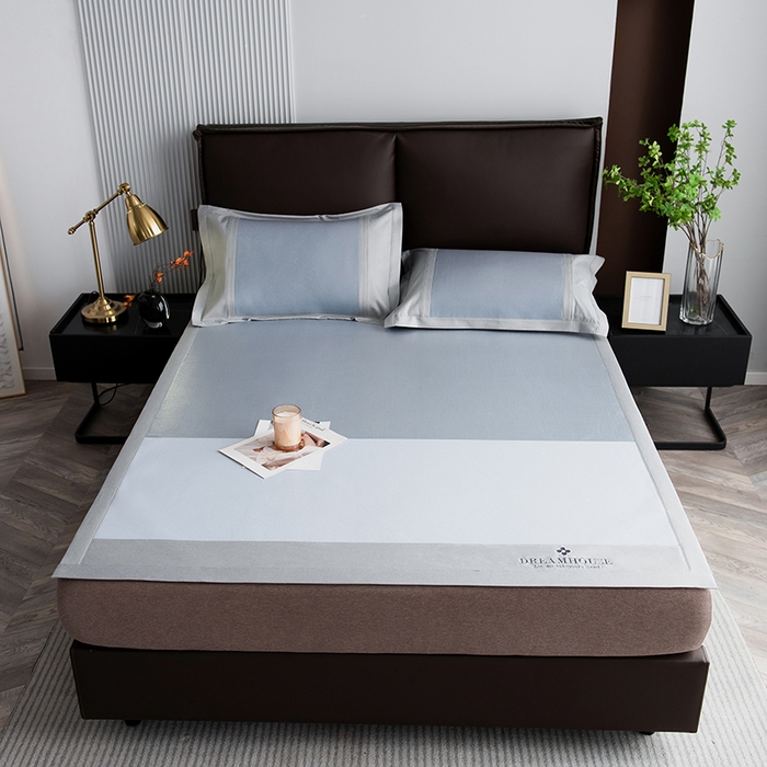 91家纺网 家纺一手货源 找家纺 印季家纺 2026新款拼色加密冰藤席子凉席 色块-浅蓝