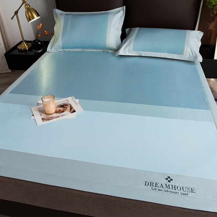 91家纺网 家纺一手货源 找家纺 印季家纺 2026新款拼色加密冰藤席子凉席 条纹-蓝绿