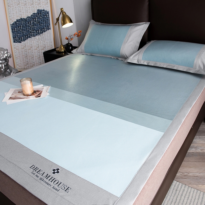 91家纺网 家纺一手货源 找家纺 印季家纺 2026新款拼色加密冰藤席子凉席 条纹-蓝灰