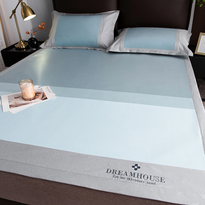 91家纺网 家纺一手货源 找家纺 印季家纺 2026新款拼色加密冰藤席子凉席 条纹-蓝灰