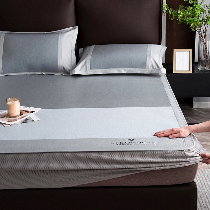 91家纺网 家纺一手货源 找家纺 印季家纺 2026新款拼色加密冰藤席子凉席 色块-浅灰