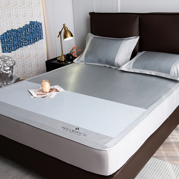 91家纺网 家纺一手货源 找家纺 印季家纺 2026新款拼色加密冰藤席子凉席 色块-浅灰